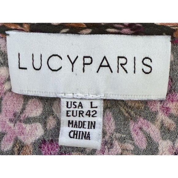 Lucky Paris Floral Smocked Waist Dress L Purple Green Cottagecore Chic - Picture 5 of 7